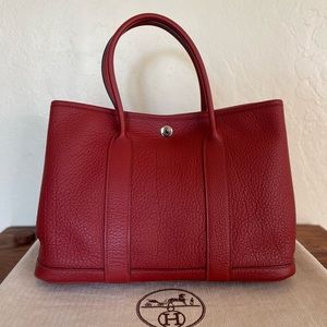 Authentic HERMES TPM Garden Party 30 Bandouliere Buffle Rouge